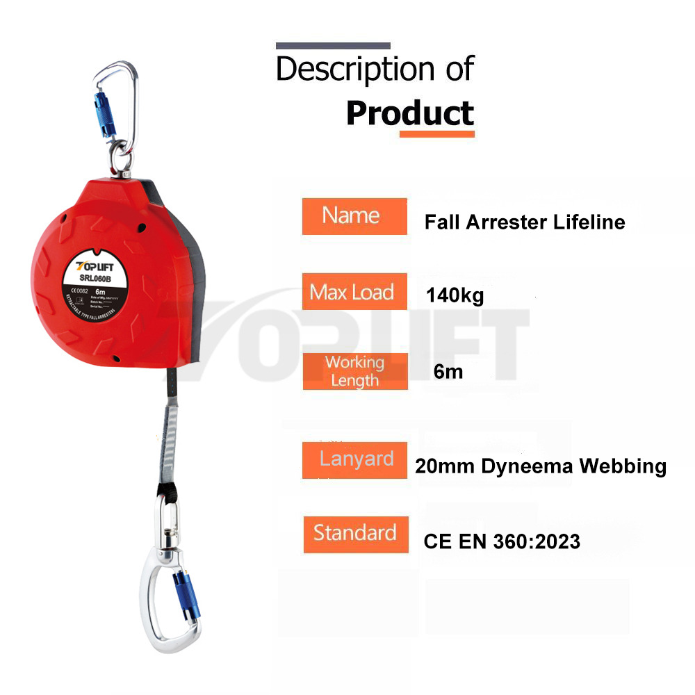 TP-SRL060B En Certified 20mm D Yneema Webbing Type 6m Self-Retractable Lifeline Fall Arrester