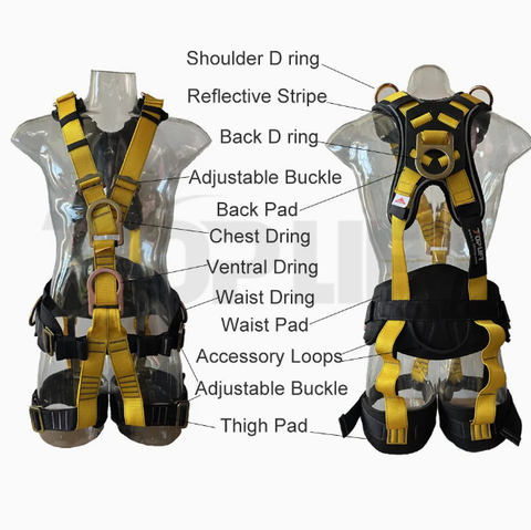Fall Protection Kit 7 Point Dring with Back Waist Thigh Pad Full Body Roofing Safety Harnesses