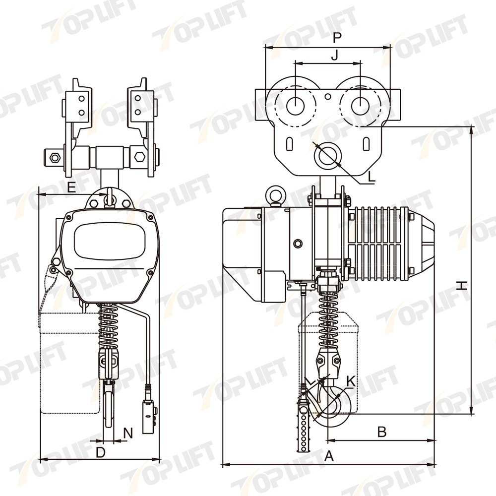 0.5T to 5T CE Certified Hook Suspension Type Electric Chain Hoist with Manual Trolley