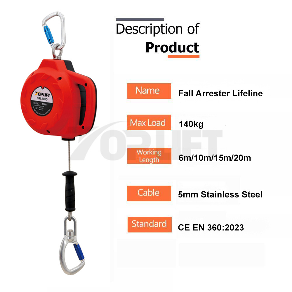 TP-SRL100D En 360 5mm Stainless Steel Wire Rope Type Self-Retracting Lifeline Fall Arrester