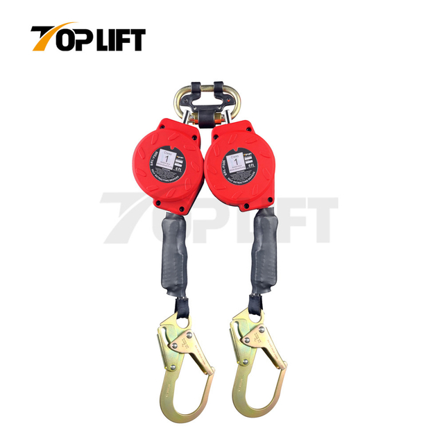 TOPLIFT 6-11FT Webbing with Absorber 310LBS Capacity Big Dual Hooks Retractable Fall Arrester