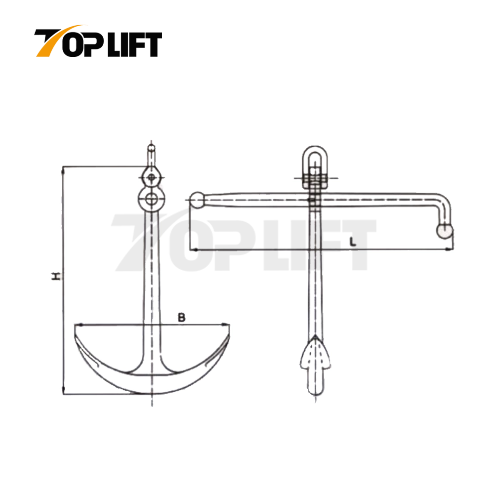 Black Painted Marine Type Stock Anchor for Marine 