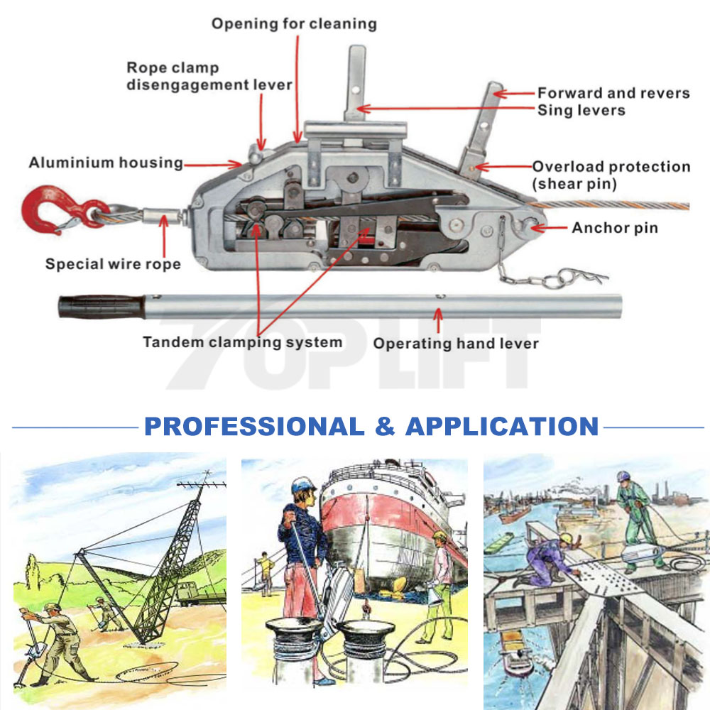 TOPLIFT Capacity 800KGS to 5400KGS Lifting Equipment Wire Rope Pulling Hoist