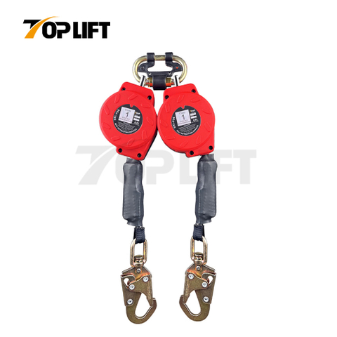 TOPLIFT 6FT - 11FT Webbing with Absorber 310LBS Capacity Dual Hooks Retractable Fall Arrester