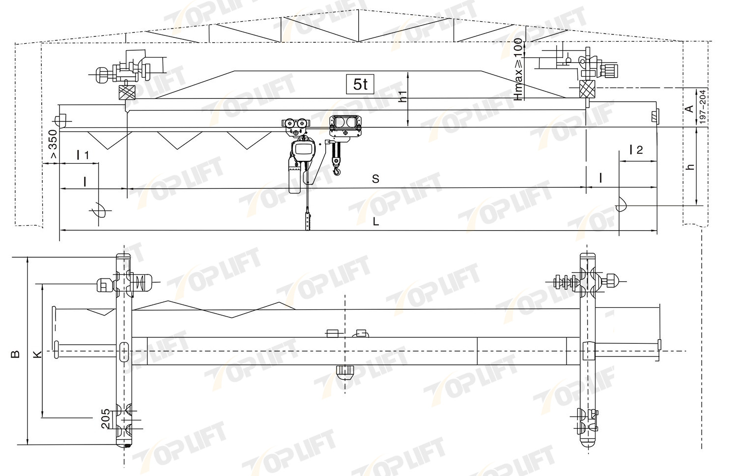 0.5-5T LX Type Electric Single-Girder Suspension Crane 