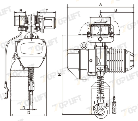 0.5T to 5T CE Certified Hook Suspension Type Electric Chain Hoist with Electric Trolley