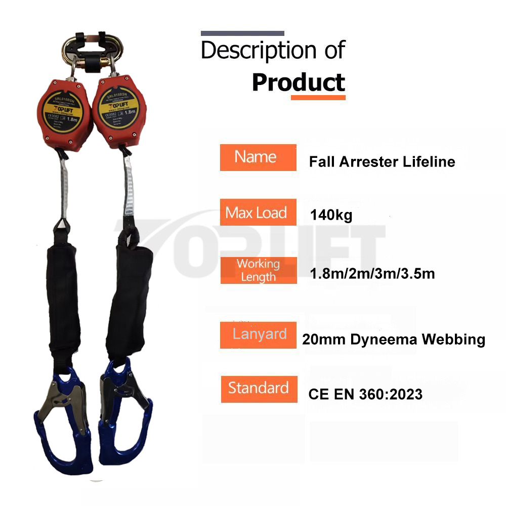TP-SRL018BSN Capicity 140kg En 360 Dual Leg Webbing Absorber with Scaffold Hook Self-Retracting Lifeline Safety Device Fall Arrester