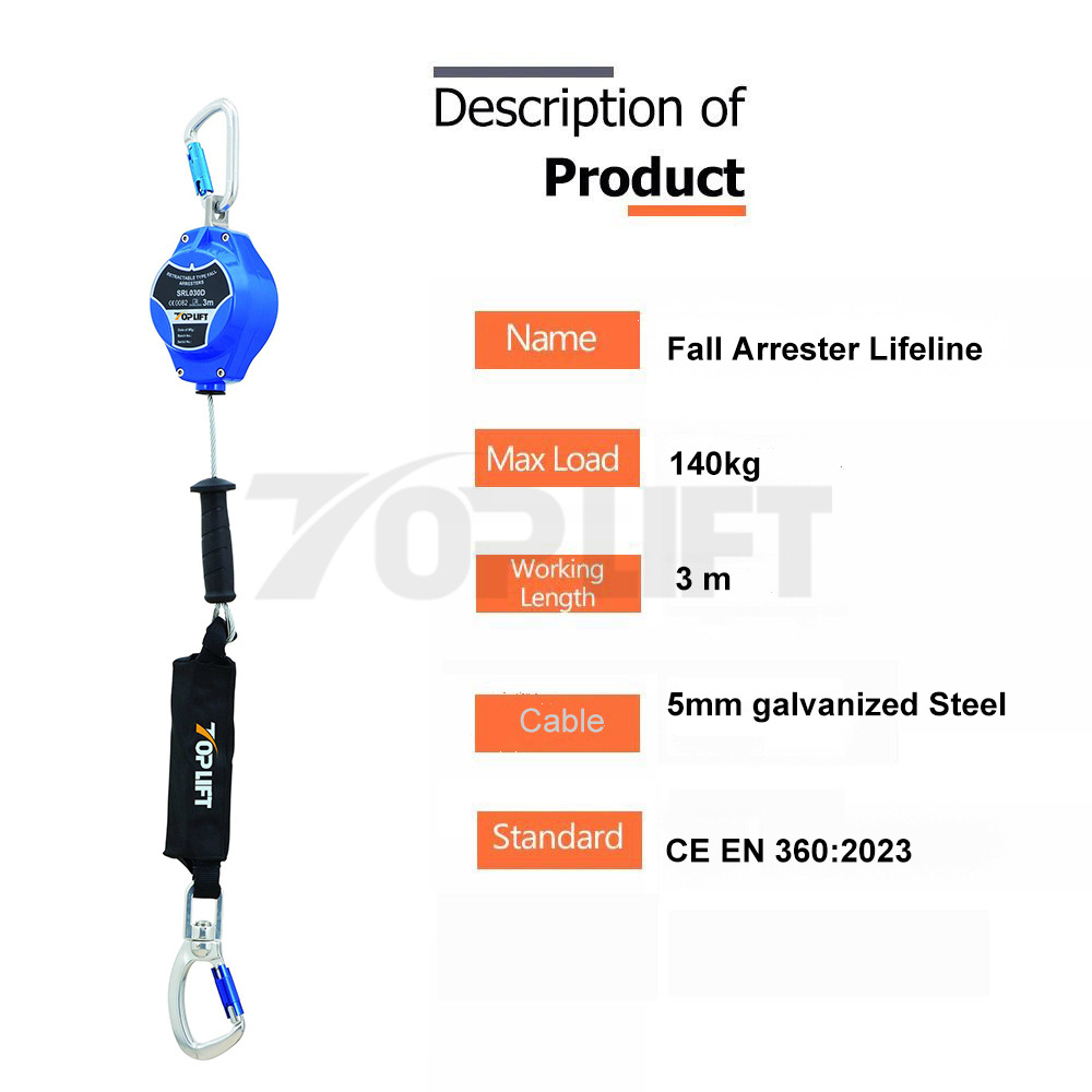 TP-SRL030DN En 360: 2023 Aluminum Shell 5mm Galvanized Steel Wire Rope with Shock Absorber Self-Retractable Lifeline Fall Arrester