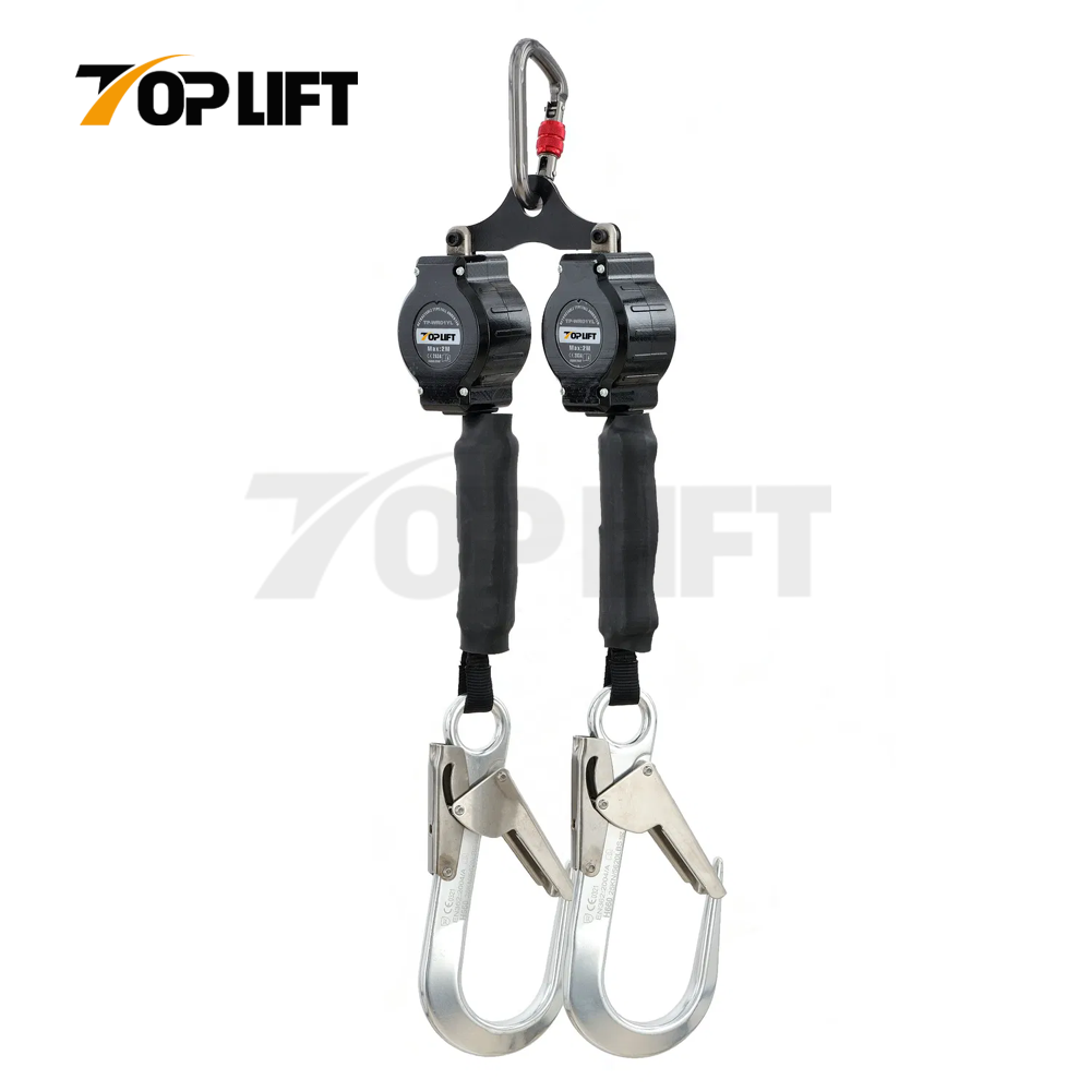 Double Webbing Type Protection Equipment Retractable Fall Arrester With Hook