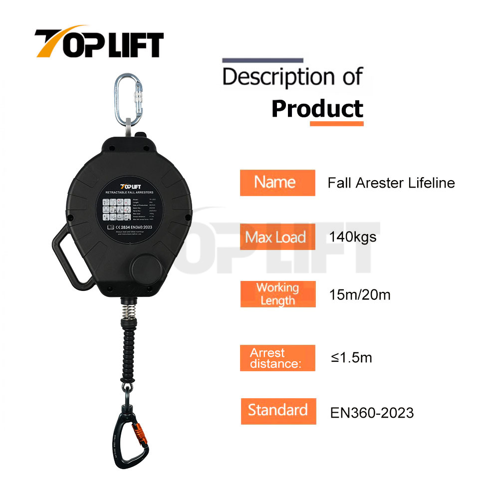 New CE 20m Self Retracting Lifeline Cable Retractable Lanyard Fall Arrester with Integrated Winch